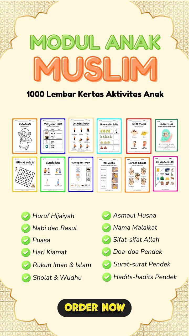 Modul Anak Muslim (1000+ Worksheet Anak Siap Print) Bisa Jual Ulang