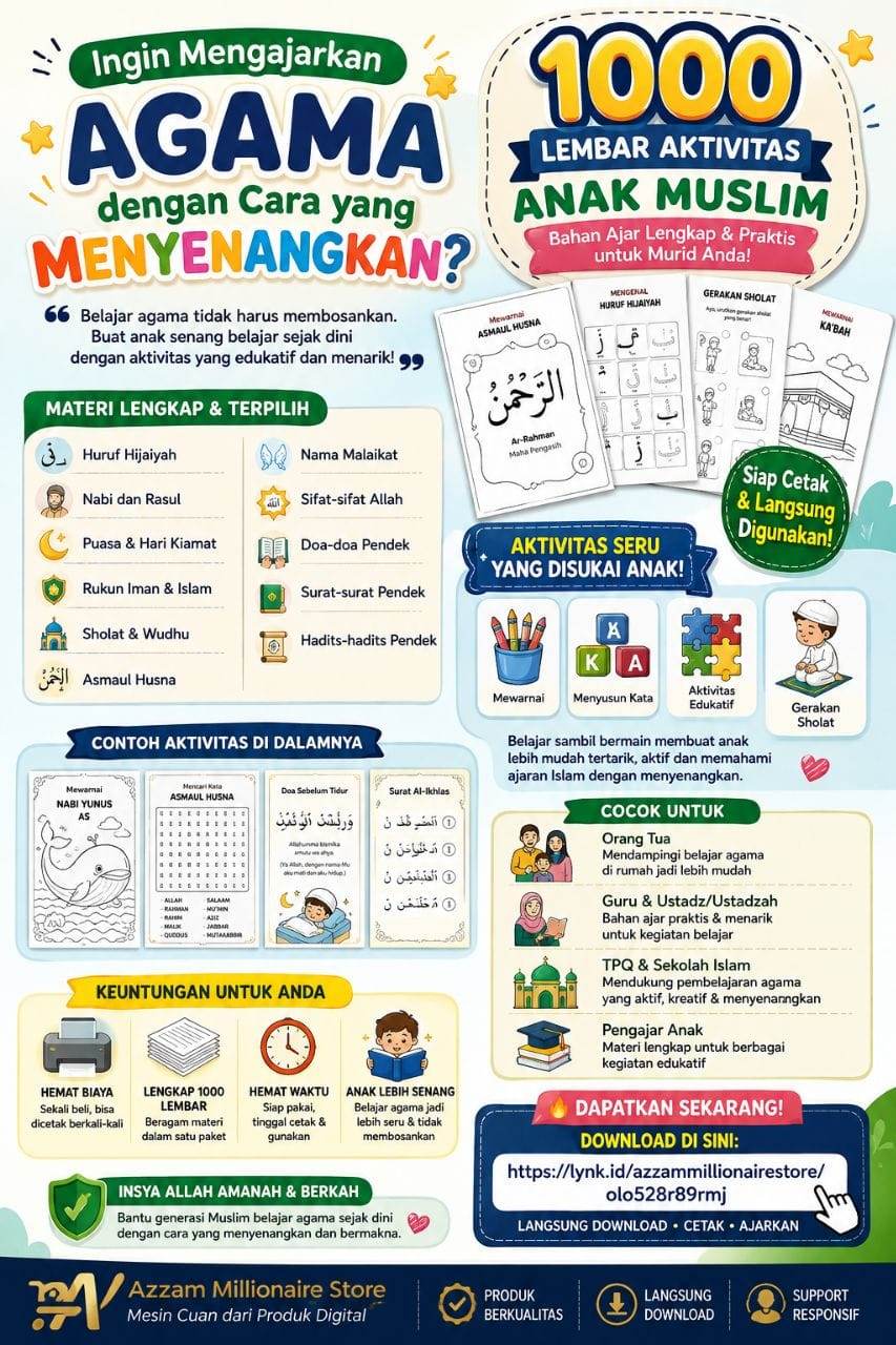 Modul Anak Muslim (1000+ Worksheet Anak Siap Print) Bisa Jual Ulang